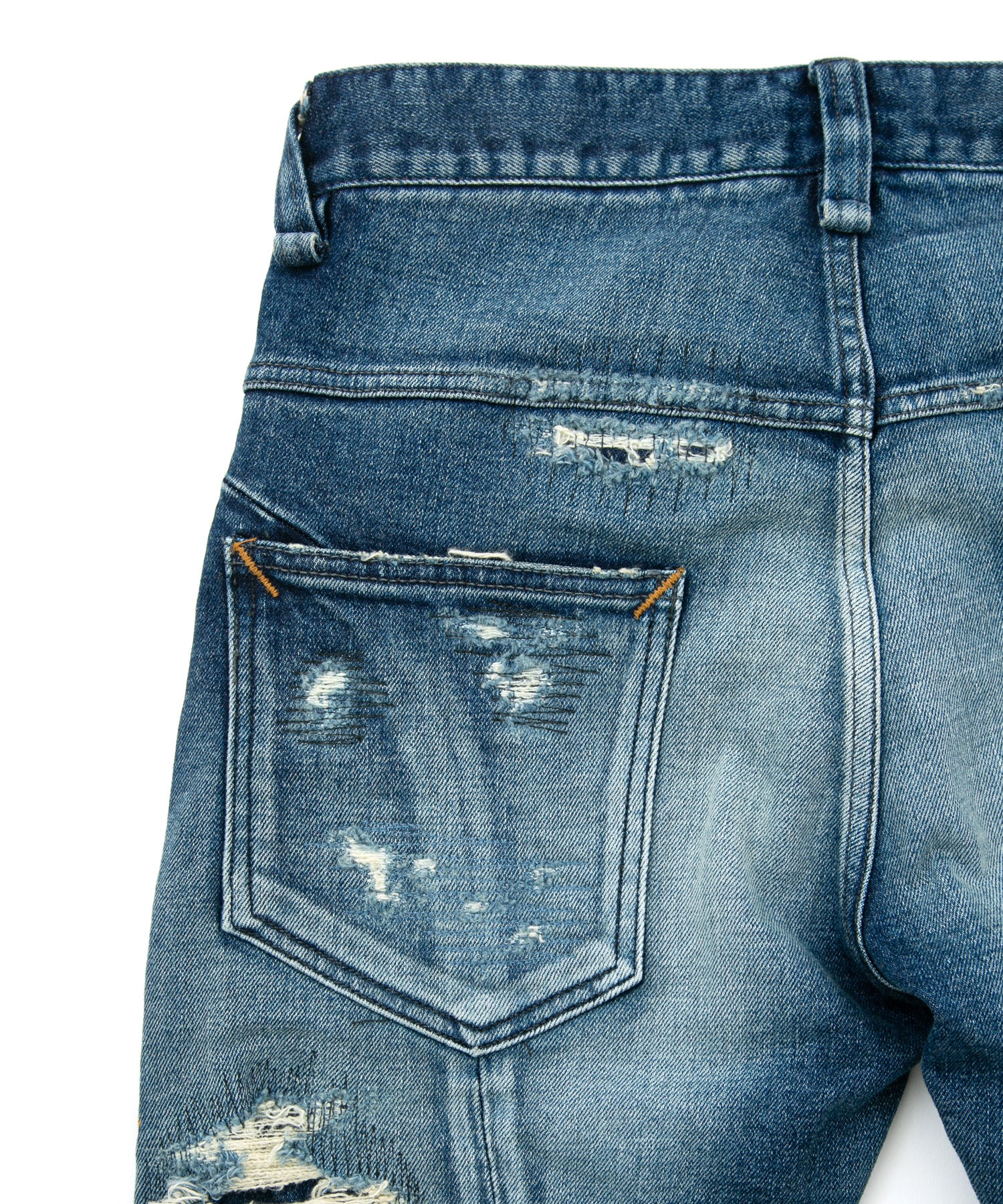 画像をギャラリービューアに読み込む, 12.5oz オーガニックコットン ストレッチデニム TIGHT JOE タイトストレート クラッシュ + リペア - INDIGO