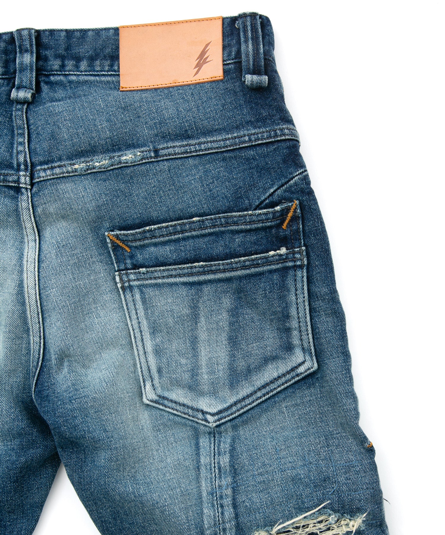 画像をギャラリービューアに読み込む, 12.5oz オーガニックコットン ストレッチデニム TIGHT JOE タイトストレート クラッシュ + リペア - INDIGO