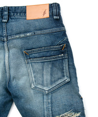 画像をギャラリービューアに読み込む, 12.5oz オーガニックコットン ストレッチデニム TIGHT JOE タイトストレート クラッシュ + リペア - INDIGO