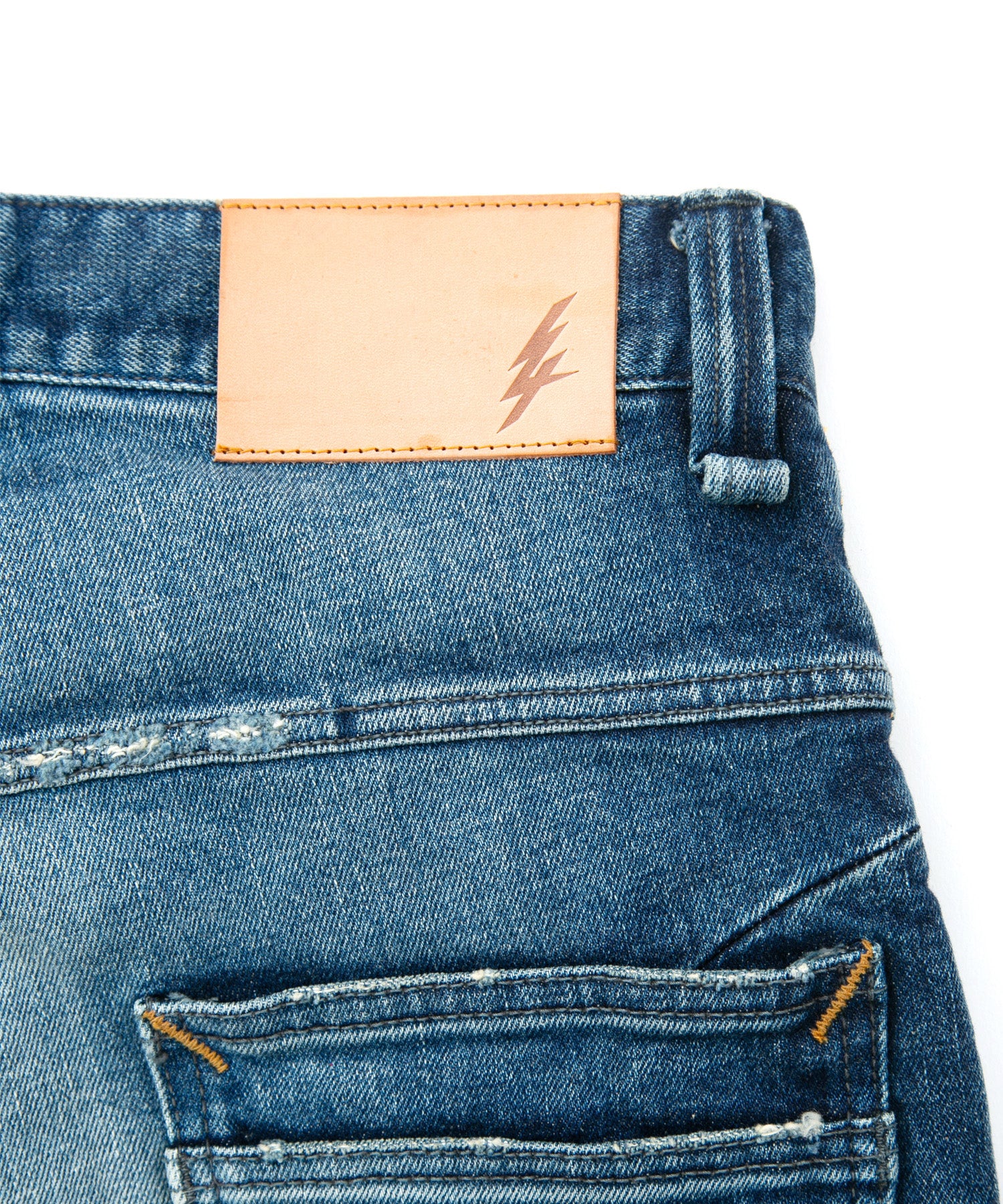 画像をギャラリービューアに読み込む, 12.5oz オーガニックコットン ストレッチデニム TIGHT JOE タイトストレート クラッシュ + リペア - INDIGO