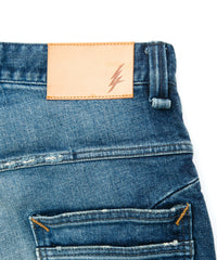 画像をギャラリービューアに読み込む, 12.5oz オーガニックコットン ストレッチデニム TIGHT JOE タイトストレート クラッシュ + リペア - INDIGO
