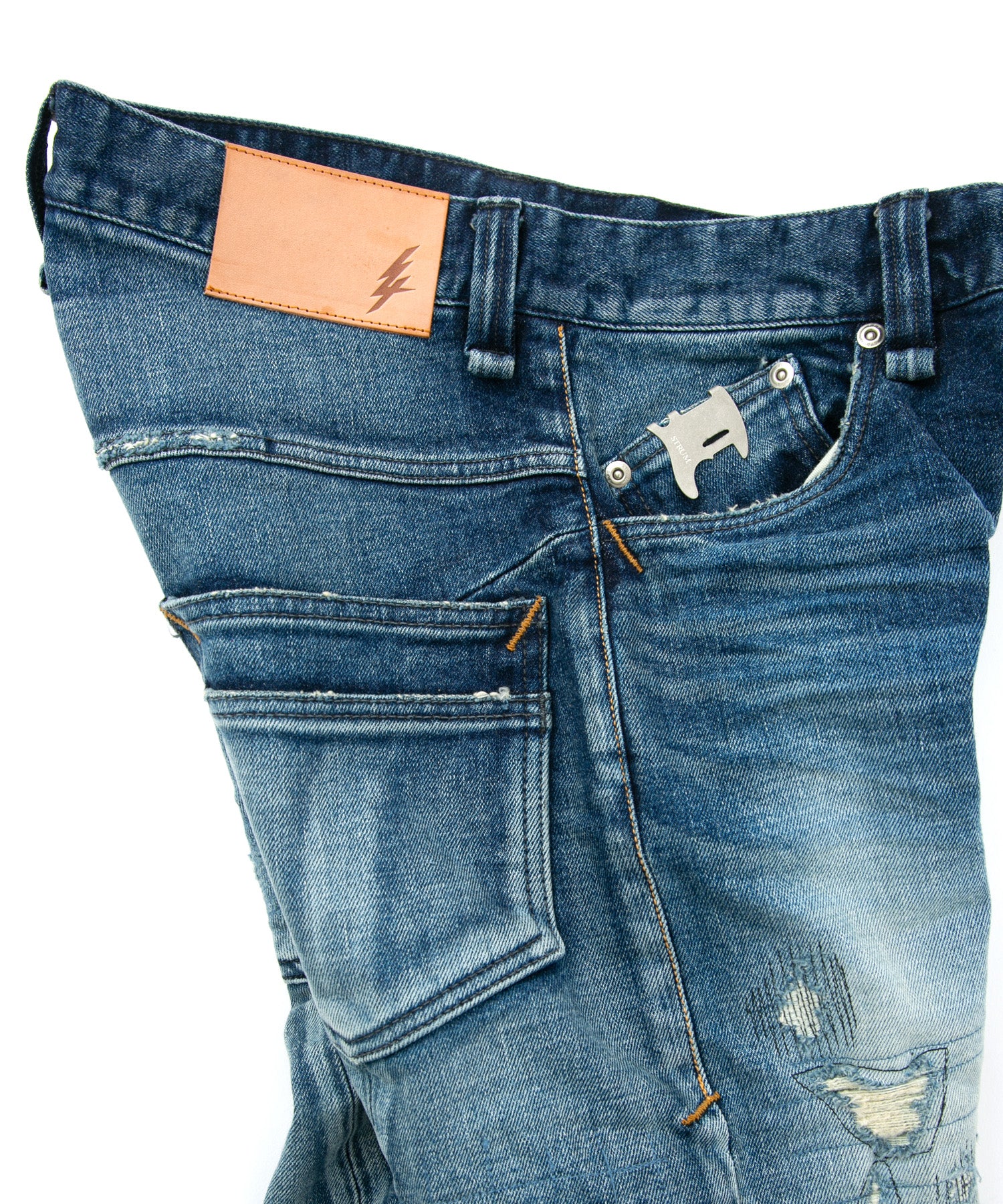 画像をギャラリービューアに読み込む, 12.5oz オーガニックコットン ストレッチデニム TIGHT JOE タイトストレート クラッシュ + リペア - INDIGO