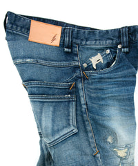 画像をギャラリービューアに読み込む, 12.5oz オーガニックコットン ストレッチデニム TIGHT JOE タイトストレート クラッシュ + リペア - INDIGO