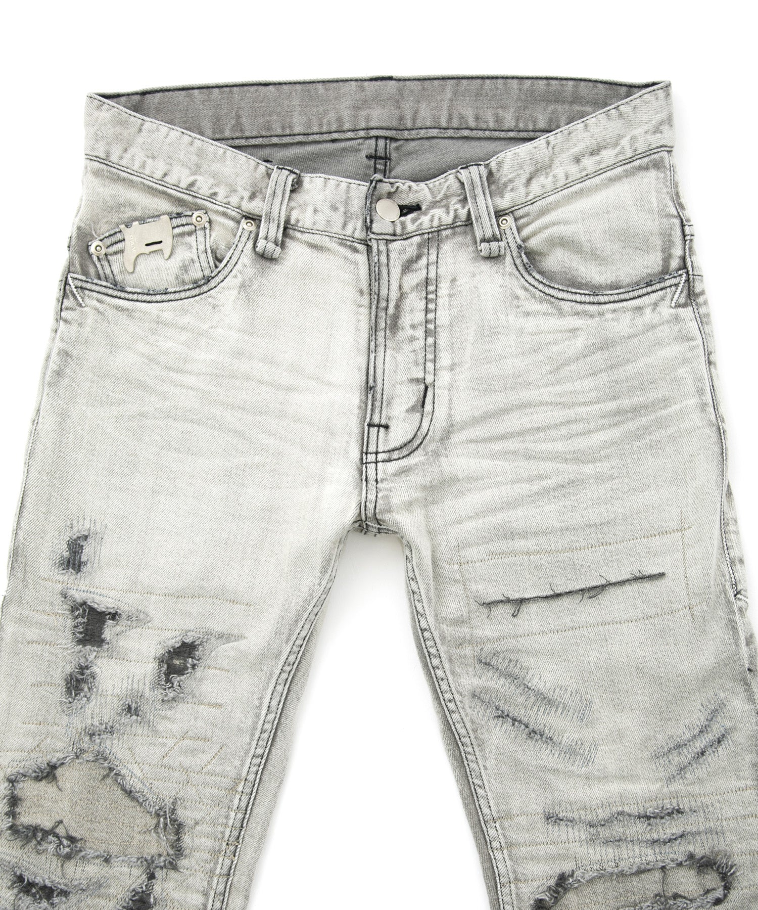 Load image into Gallery viewer, 11oz Organic Cotton Stretch Denim Tight Straight Jeans Crash + Repair / WHITE