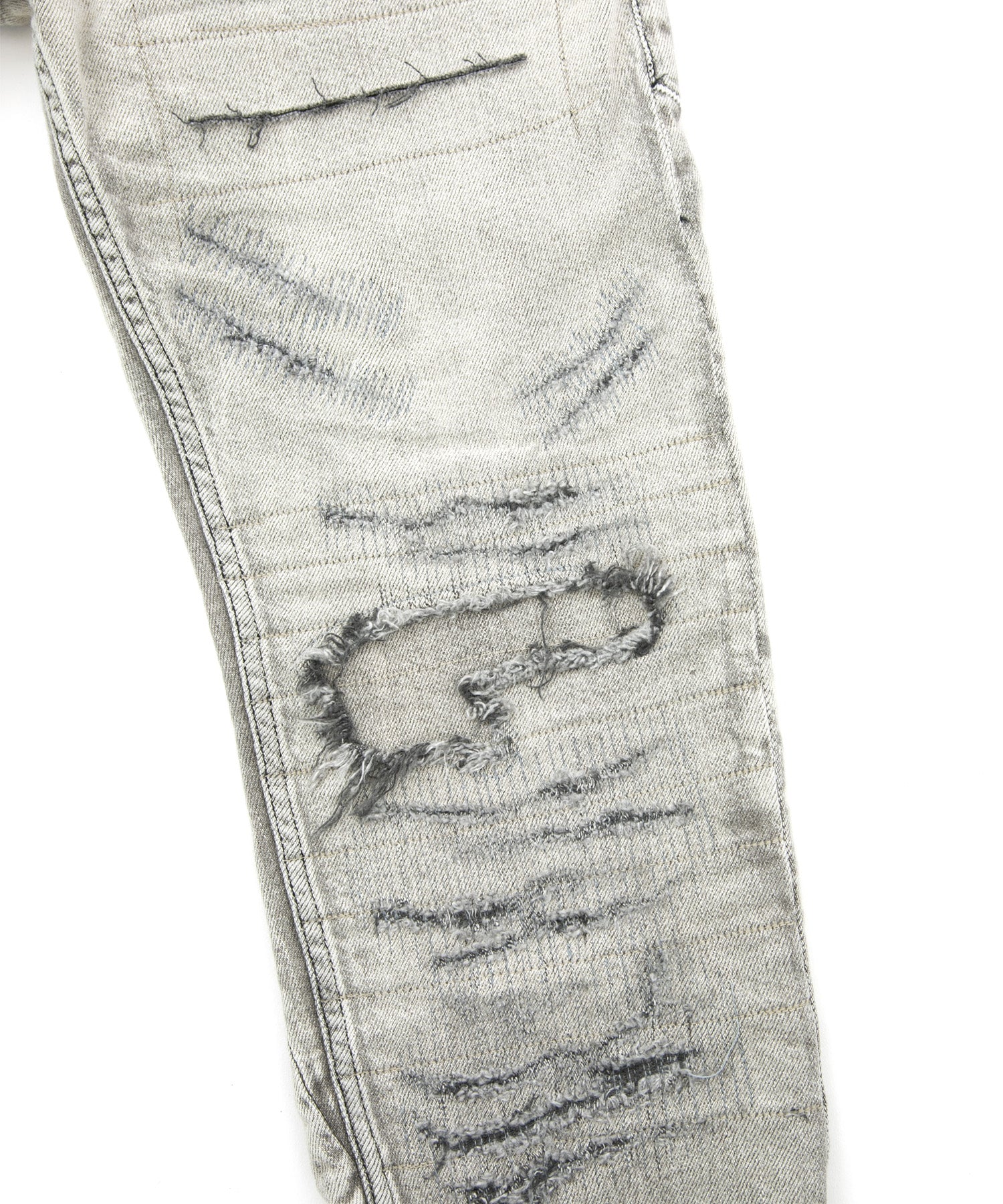 Load image into Gallery viewer, 11oz Organic Cotton Stretch Denim Tight Straight Jeans Crash + Repair / WHITE