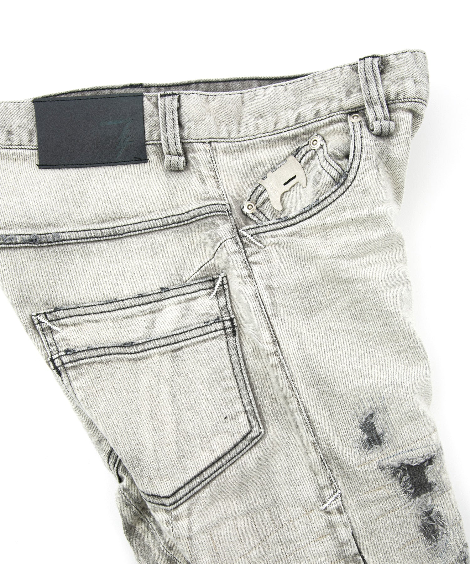 Load image into Gallery viewer, 11oz Organic Cotton Stretch Denim Tight Straight Jeans Crash + Repair / WHITE
