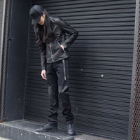 Load image into Gallery viewer, 11oz Organic Cotton Stretch Denim "TIGHT JOE" Tight Straight Jeans ONE WASH & LEATHER W KNEES , POCKET / BLACK
