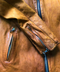 Load image into Gallery viewer, Domestic Vegetable Full Tanned Calf Skin Garment Dyed Single Riders Jacket / Brown