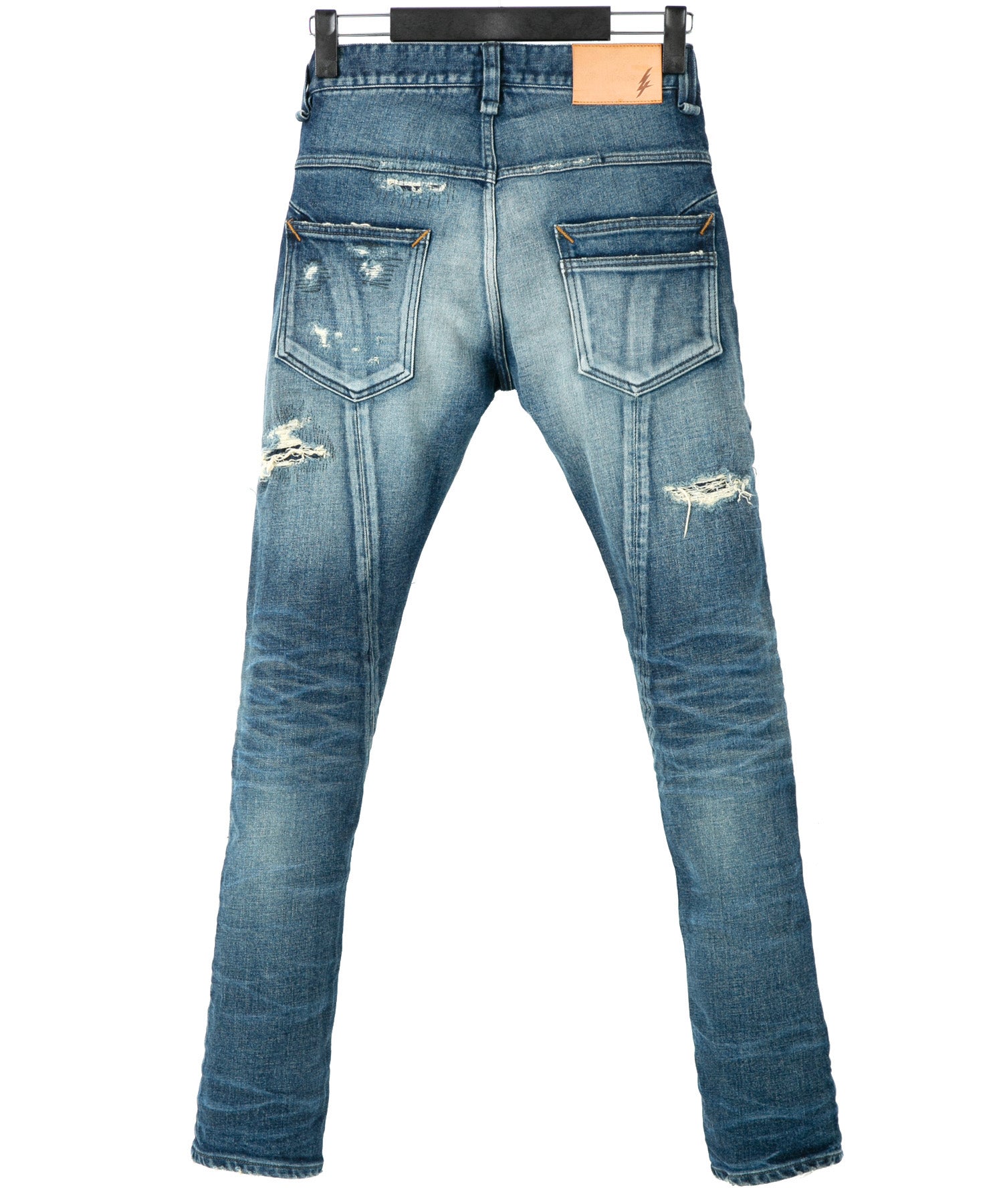 画像をギャラリービューアに読み込む, 12.5oz オーガニックコットン ストレッチデニム TIGHT JOE タイトストレート クラッシュ + リペア - INDIGO