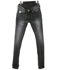 Load image into Gallery viewer, 11oz Organic Cotton Stretch Denim "SKINNY JOHN" Skinny Jeans USED PROCESSING / BLACK