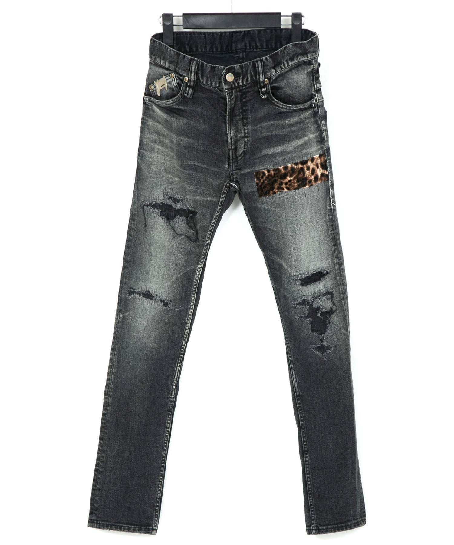 Load image into Gallery viewer, 12.5oz Organic Cotton Stretch Denim Tight Straight Jeans USED CRASH & REPAIR PROCESSING - BLACK