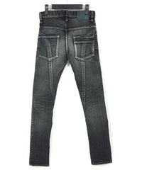 Load image into Gallery viewer, 12.5oz Organic Cotton Stretch Denim Tight Straight Jeans USED CRASH & REPAIR PROCESSING - BLACK
