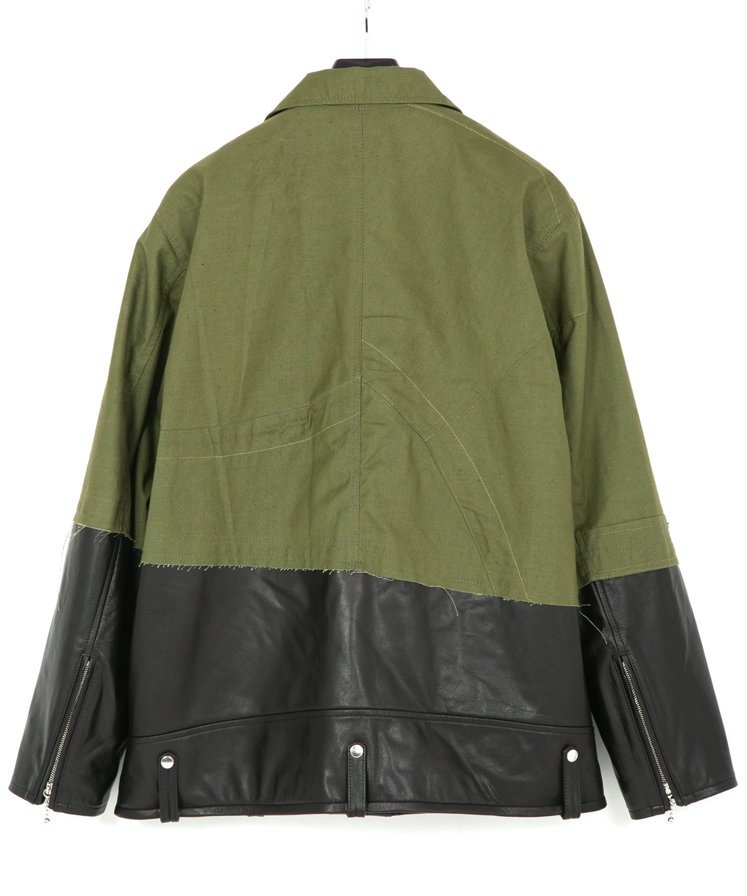 Load image into Gallery viewer, Japan Steer hide&French Military Dead Stock Poncho Combination Blouson - BLACK × KHAKI
