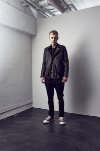 Load image into Gallery viewer, Domestic Cow Tanned Oil Retanned Leather Sumi dyed Double Riders Jacket