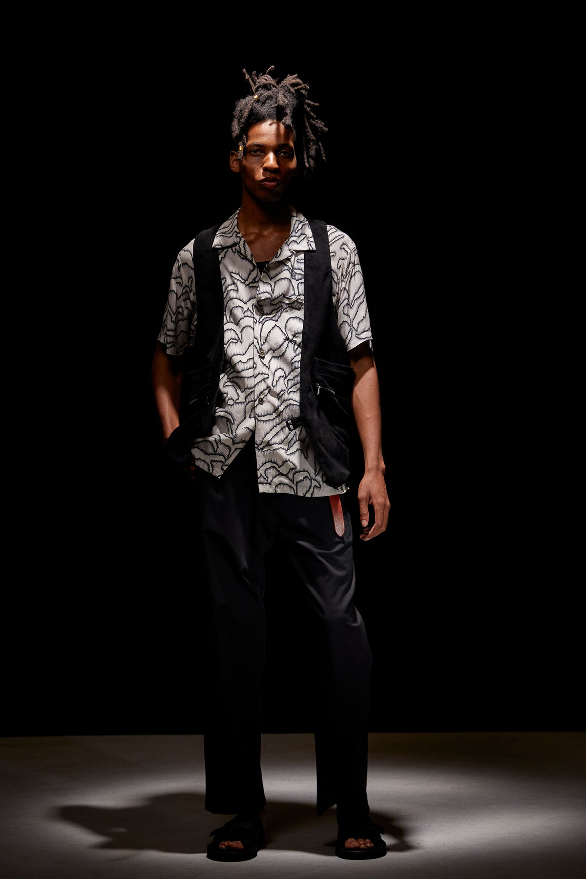 Cupra rayon print H/S open collar shirt - WHITE