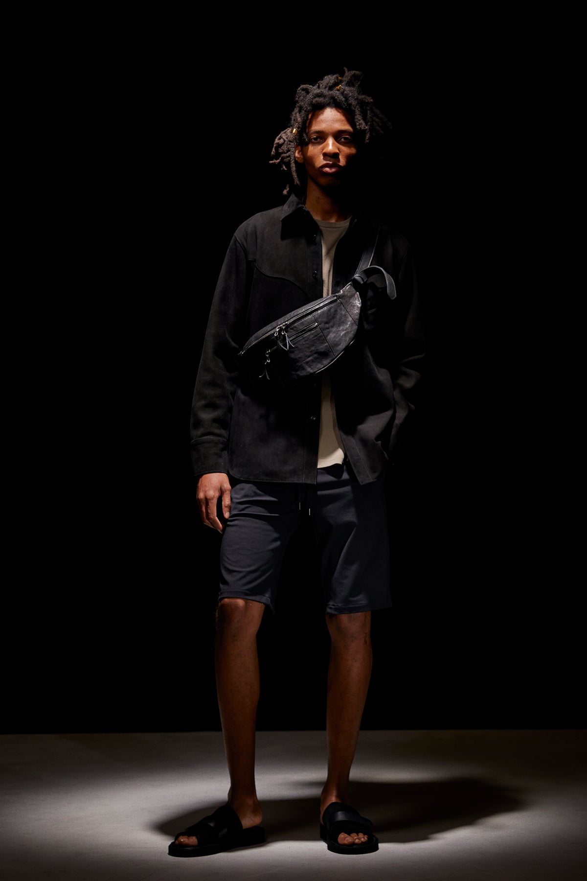 Sheepskin Suede EDDIE Western Shirt - BLACK