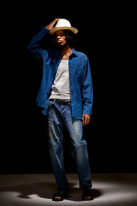 Sheepskin Suede EDDIE Western Shirt - BLUE