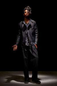 キュプラ レーヨン プリント H/S 開襟シャツ - NAVY