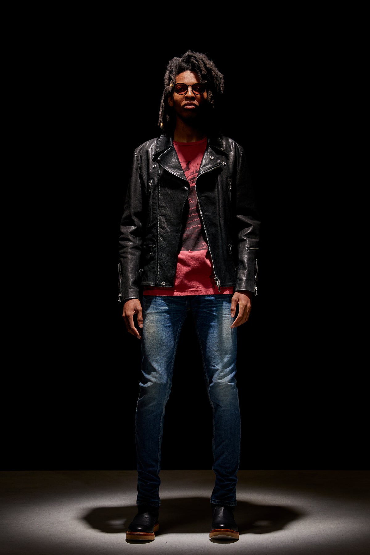 フルタンニン ピット鞣し シュリンク ホースハイド LIST ダブルライダースジャケット - BLACK