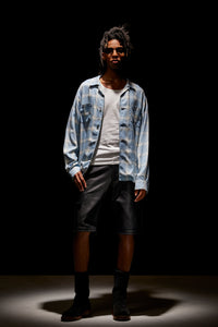 Rayon Tweed Ombre Check L/S Open Collar Shirt - BLUE