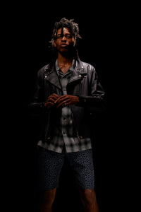 レーヨン ツイール オンブレーチェック L/S 開襟シャツ - BLACK