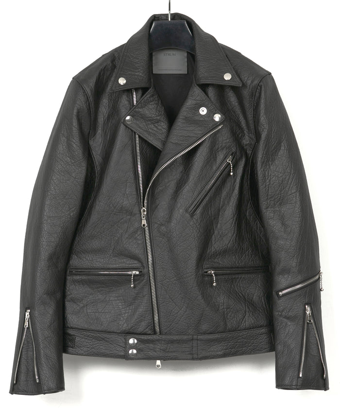 フルタンニン鞣し ナチュラル リンクル ホースハイド SPEEDER ダブルライダースジャケット - BLACK