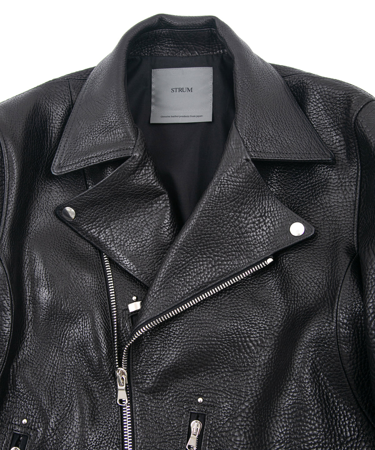 フルタンニン ピット鞣し シュリンク ステアハイド HI-FLYER ダブルライダースジャケット - BLACK