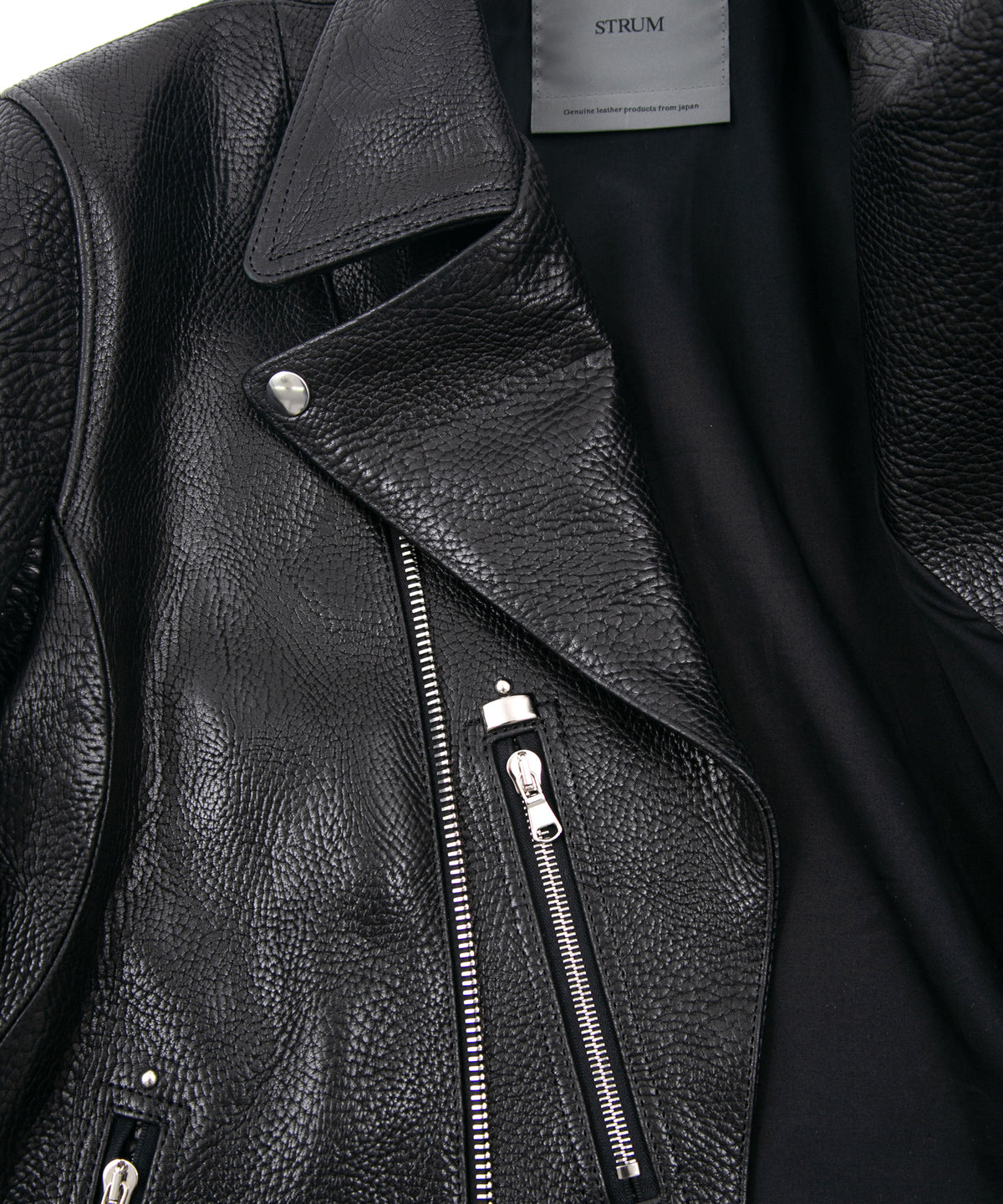 フルタンニン ピット鞣し シュリンク ステアハイド HI-FLYER ダブルライダースジャケット - BLACK