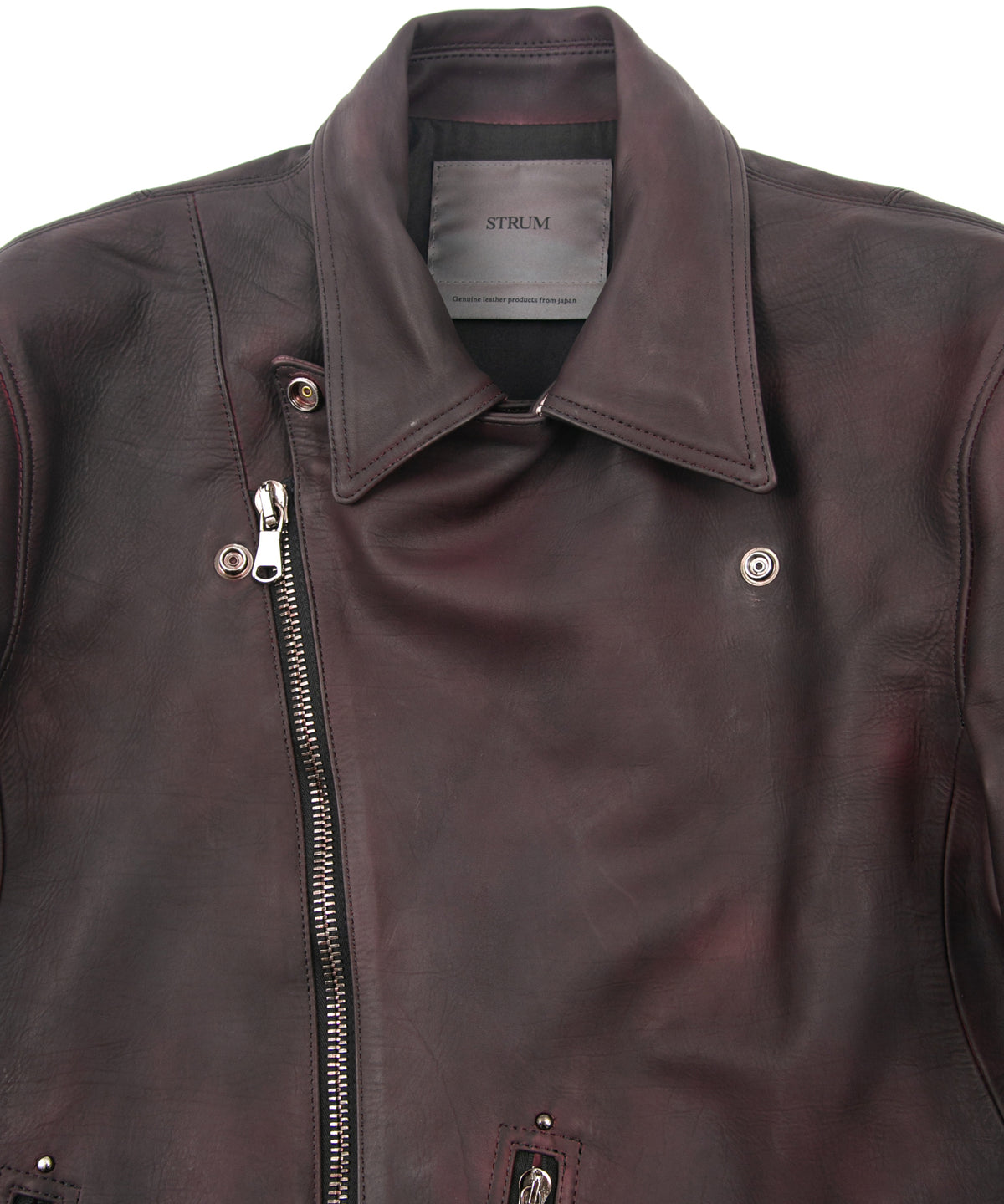フルタンニン鞣し カーフスキン 燃焼製品染め HI-FLYER ダブルライダースジャケット - CRIMSON RED