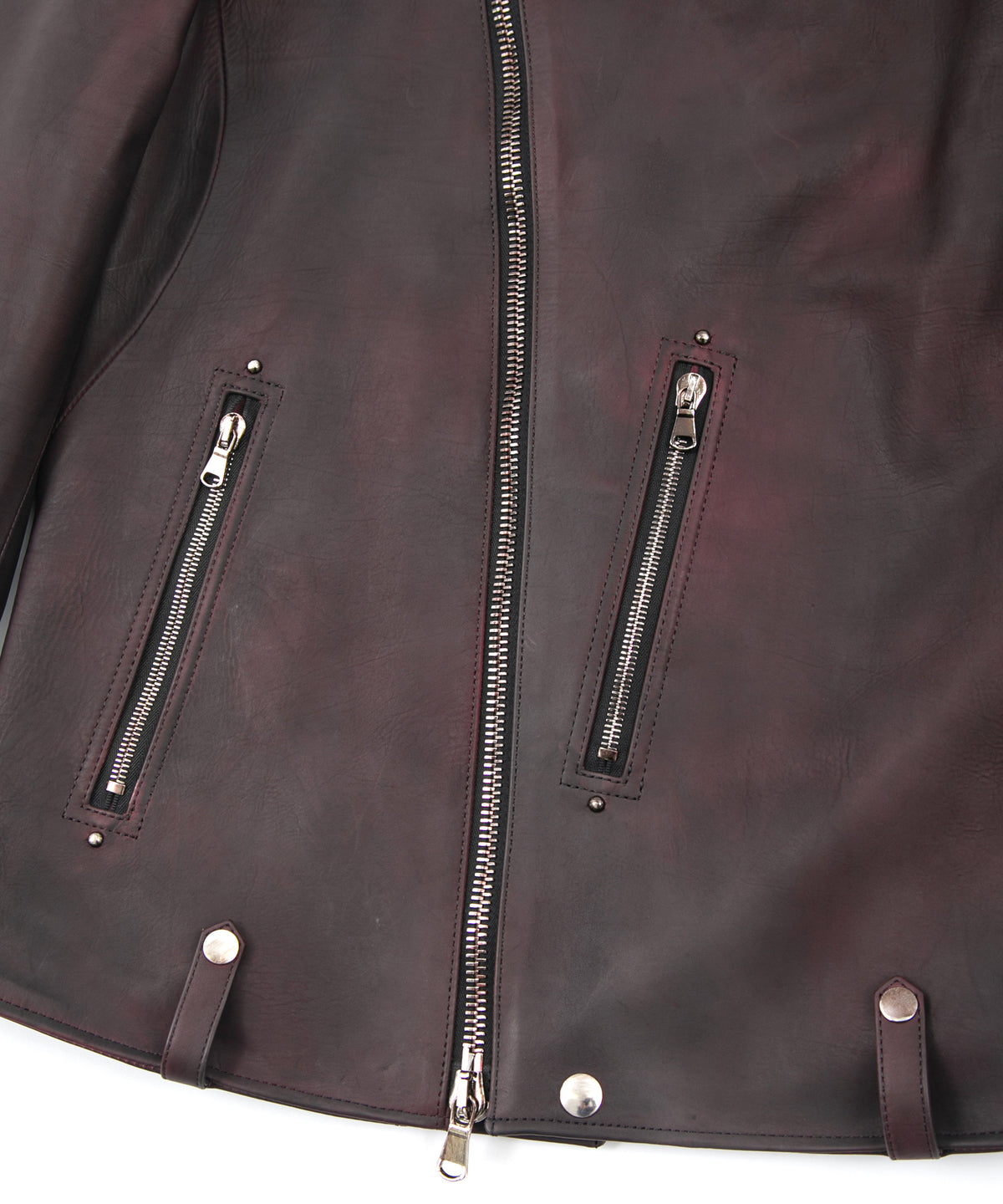 フルタンニン鞣し カーフスキン 燃焼製品染め HI-FLYER ダブルライダースジャケット - CRIMSON RED