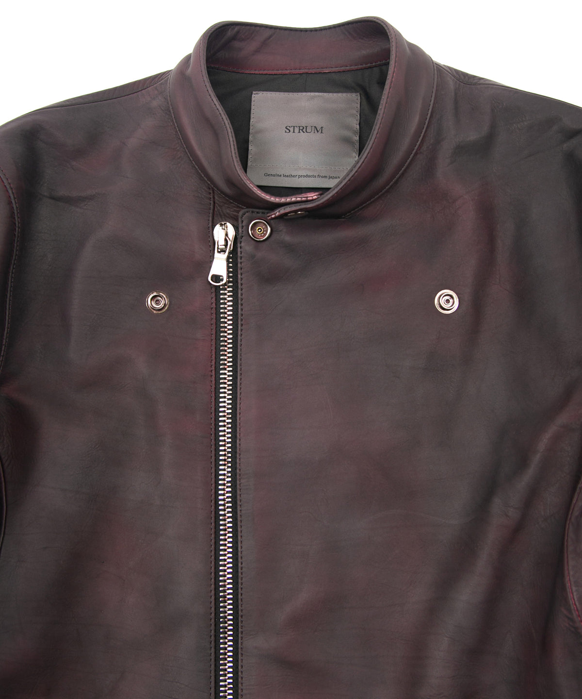 フルタンニン鞣し カーフスキン 燃焼製品染め ELEVEN セミダブルライダースジャケット - CRIMSON RED