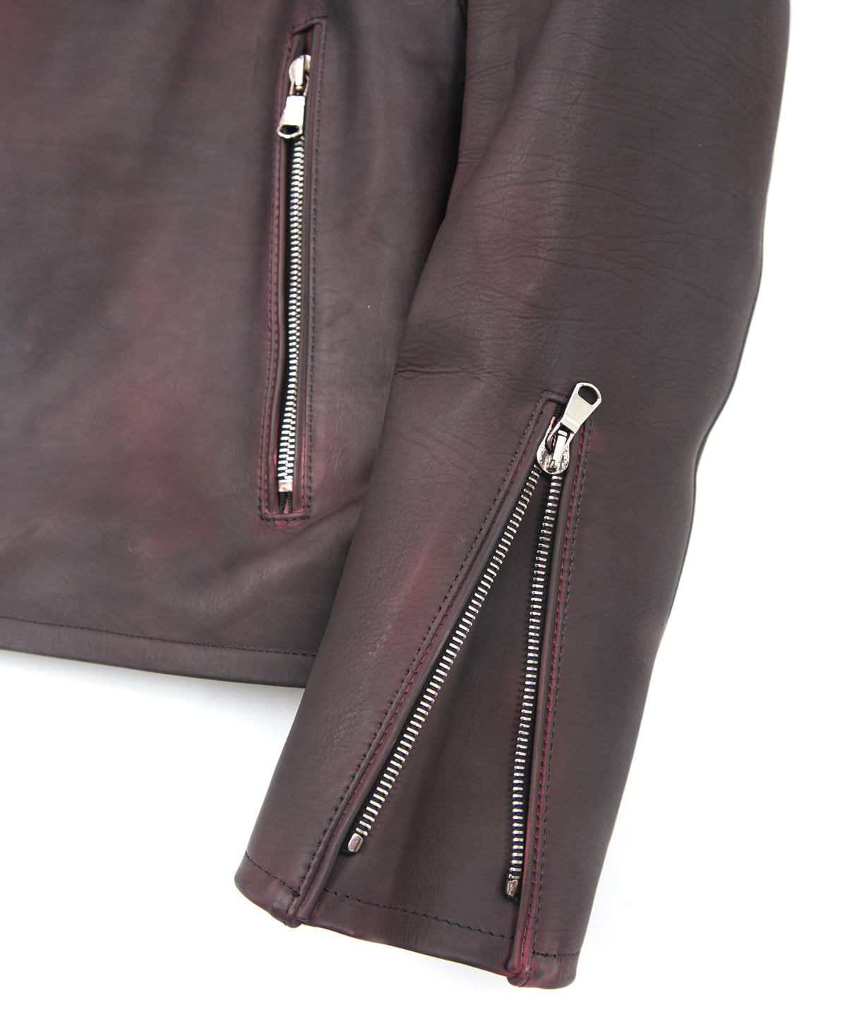 フルタンニン鞣し カーフスキン 燃焼製品染め ELEVEN セミダブルライダースジャケット - CRIMSON RED