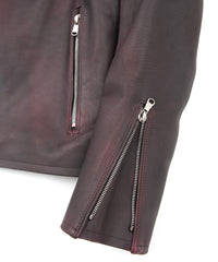 フルタンニン鞣し カーフスキン 燃焼製品染め ELEVEN セミダブルライダースジャケット - CRIMSON RED