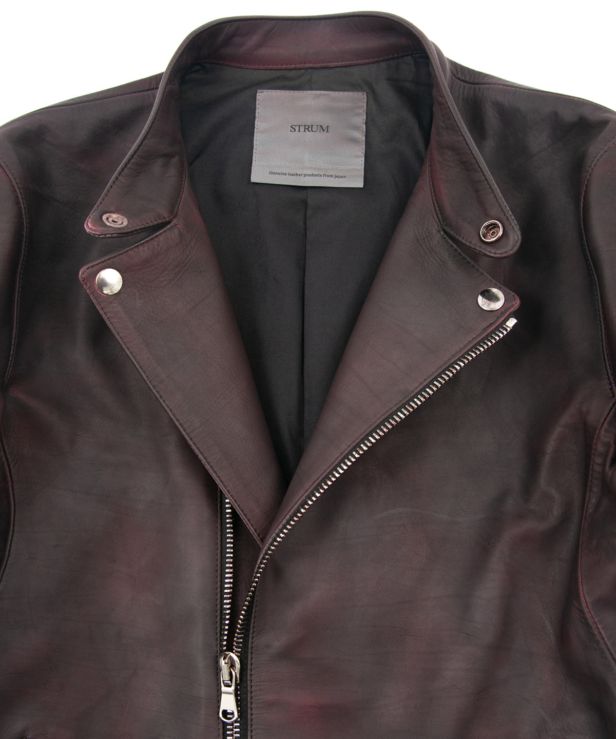 フルタンニン鞣し カーフスキン 燃焼製品染め ELEVEN セミダブルライダースジャケット - CRIMSON RED