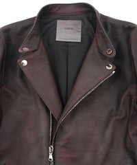 フルタンニン鞣し カーフスキン 燃焼製品染め ELEVEN セミダブルライダースジャケット - CRIMSON RED