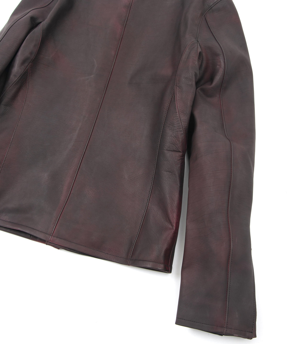 フルタンニン鞣し カーフスキン 燃焼製品染め ELEVEN セミダブルライダースジャケット - CRIMSON RED