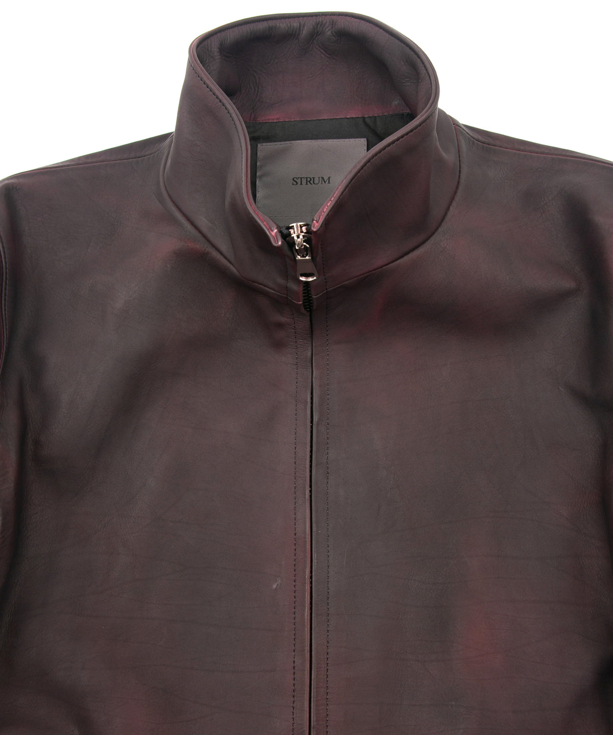 JapaneseWhite × Vegetable Tanned Calfskin Burning Dyed NINA High-neck Blouson - CRIMSON RED