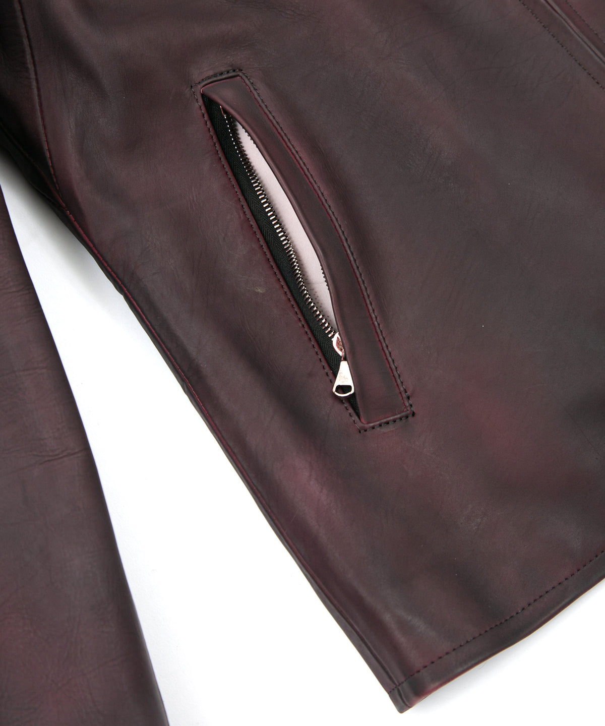 JapaneseWhite × Vegetable Tanned Calfskin Burning Dyed NINA High-neck Blouson - CRIMSON RED