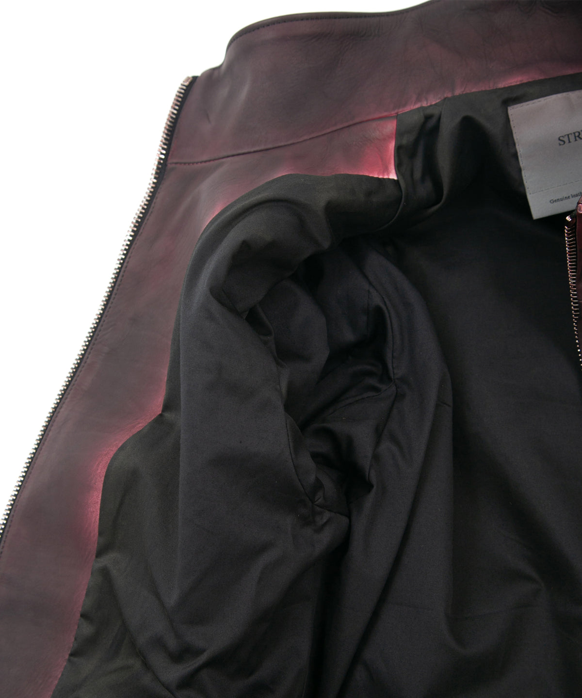 JapaneseWhite × Vegetable Tanned Calfskin Burning Dyed NINA High-neck Blouson - CRIMSON RED