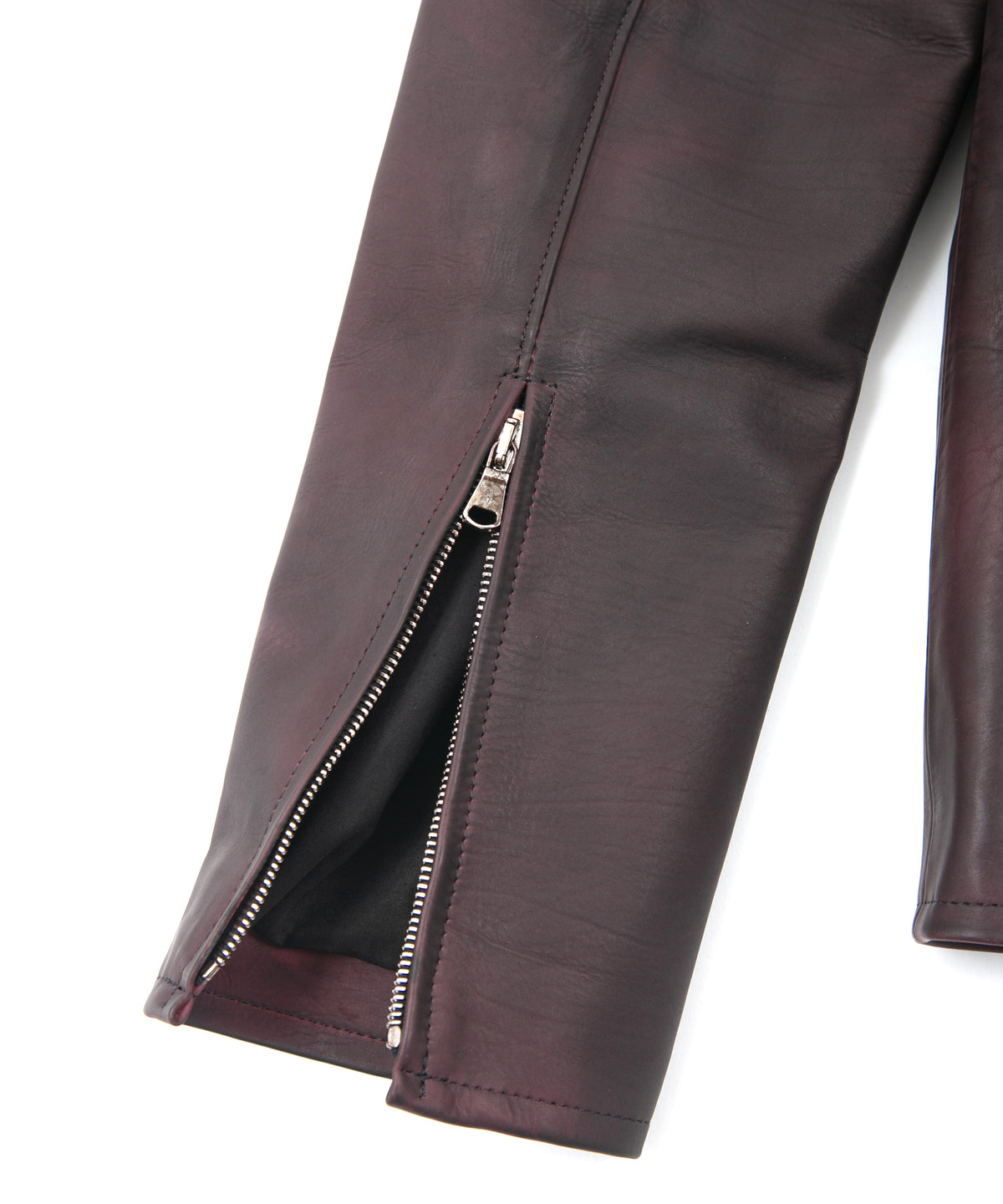 JapaneseWhite × Vegetable Tanned Calfskin Burning Dyed NINA High-neck Blouson - CRIMSON RED