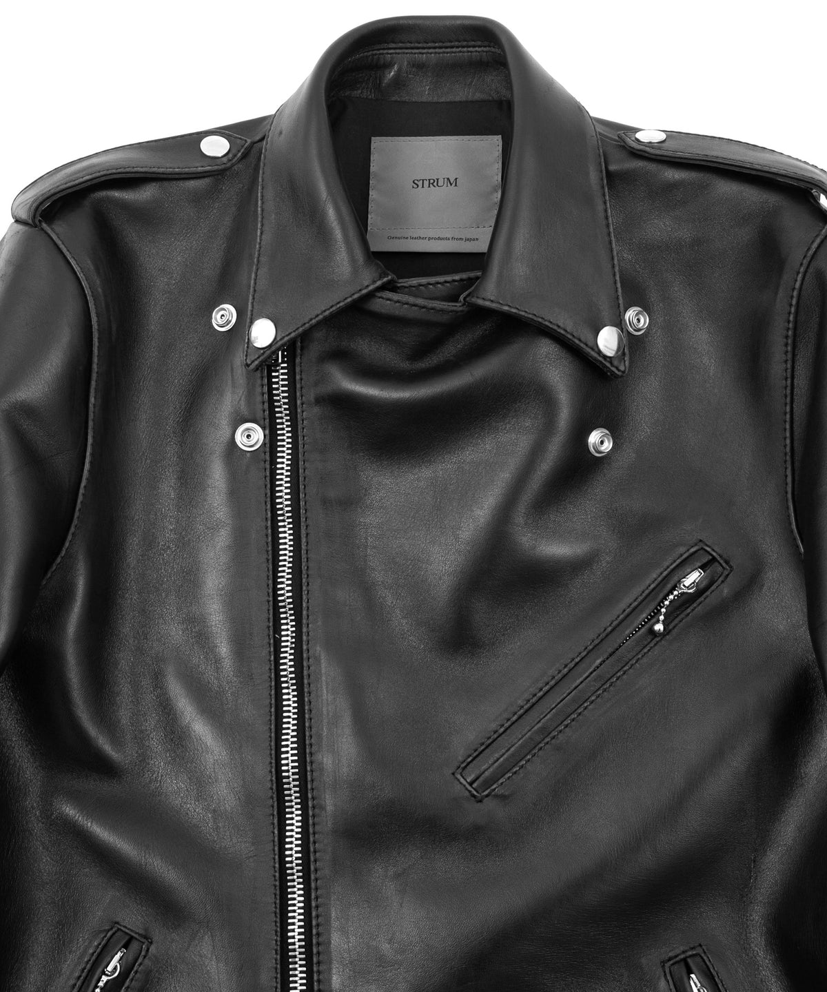 コンビ 鞣し 茶芯 ホースハイド JOEY ダブルライダースジャケット（加工なし） - BLACK