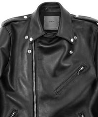 コンビ 鞣し 茶芯 ホースハイド JOEY ダブルライダースジャケット（加工なし） - BLACK