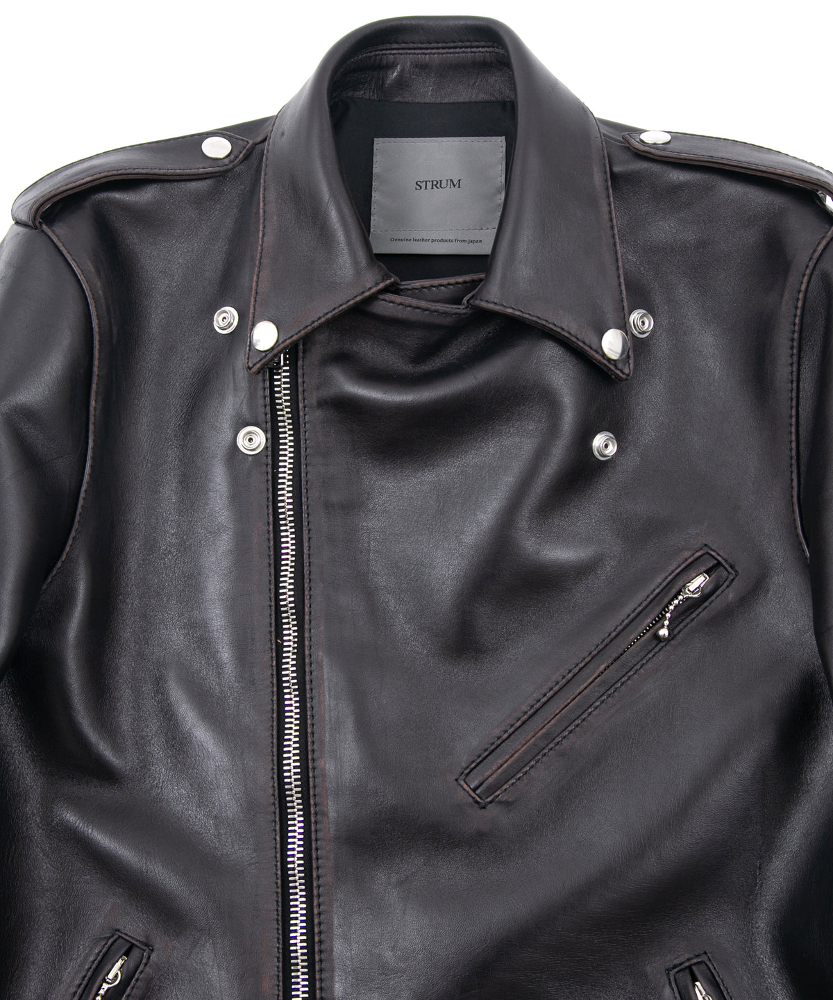 Combi tanned brown-core horsehide JOEY double rider's jacket (processed) - BLACK