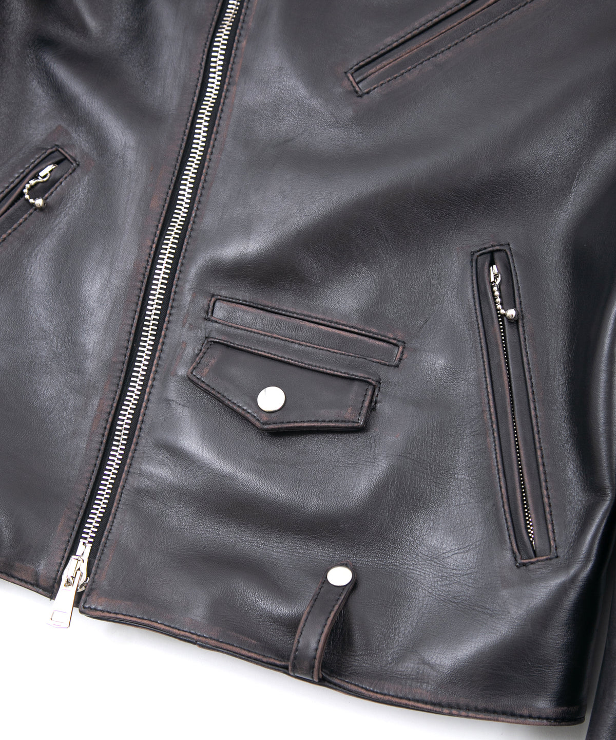 Combi tanned brown-core horsehide JOEY double rider's jacket (processed) - BLACK