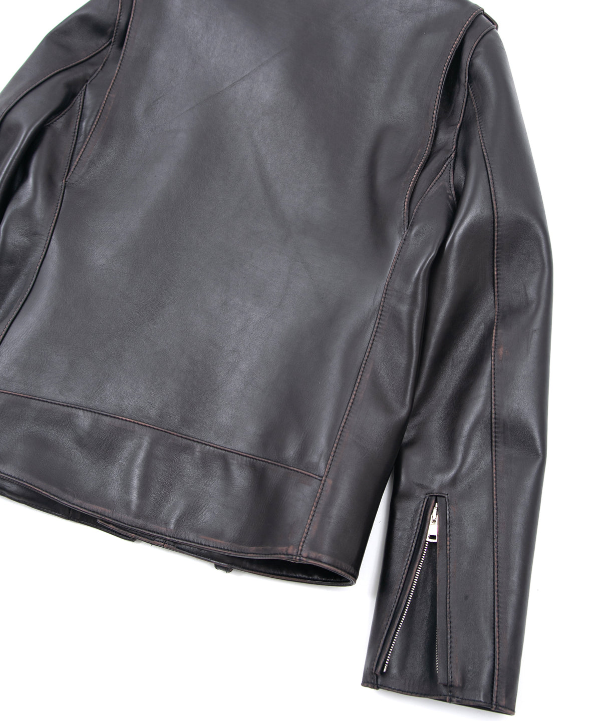Combi tanned brown-core horsehide JOEY double rider's jacket (processed) - BLACK