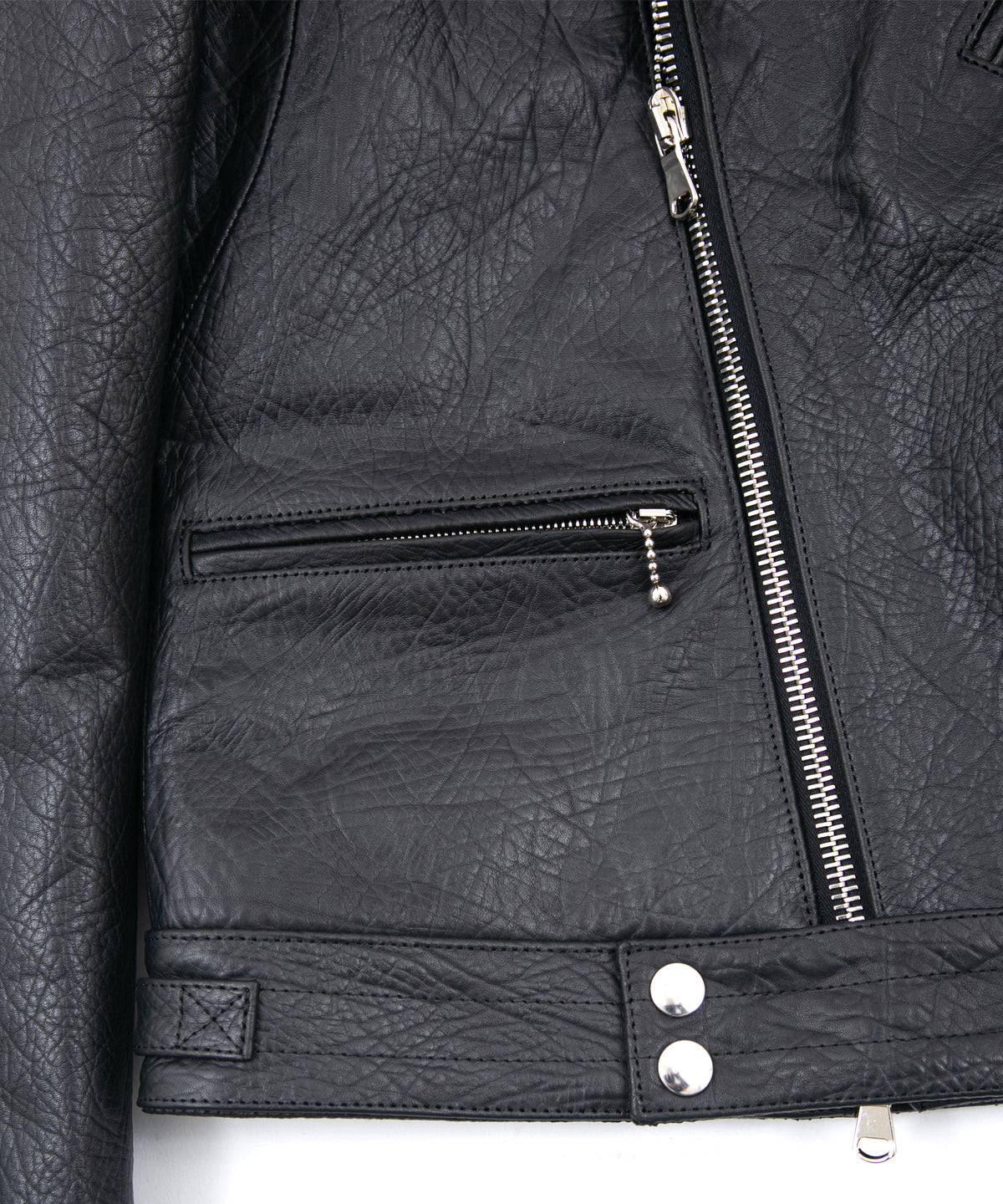 フルタンニン鞣し ナチュラル リンクル ホースハイド SPEEDER ダブルライダースジャケット - BLACK