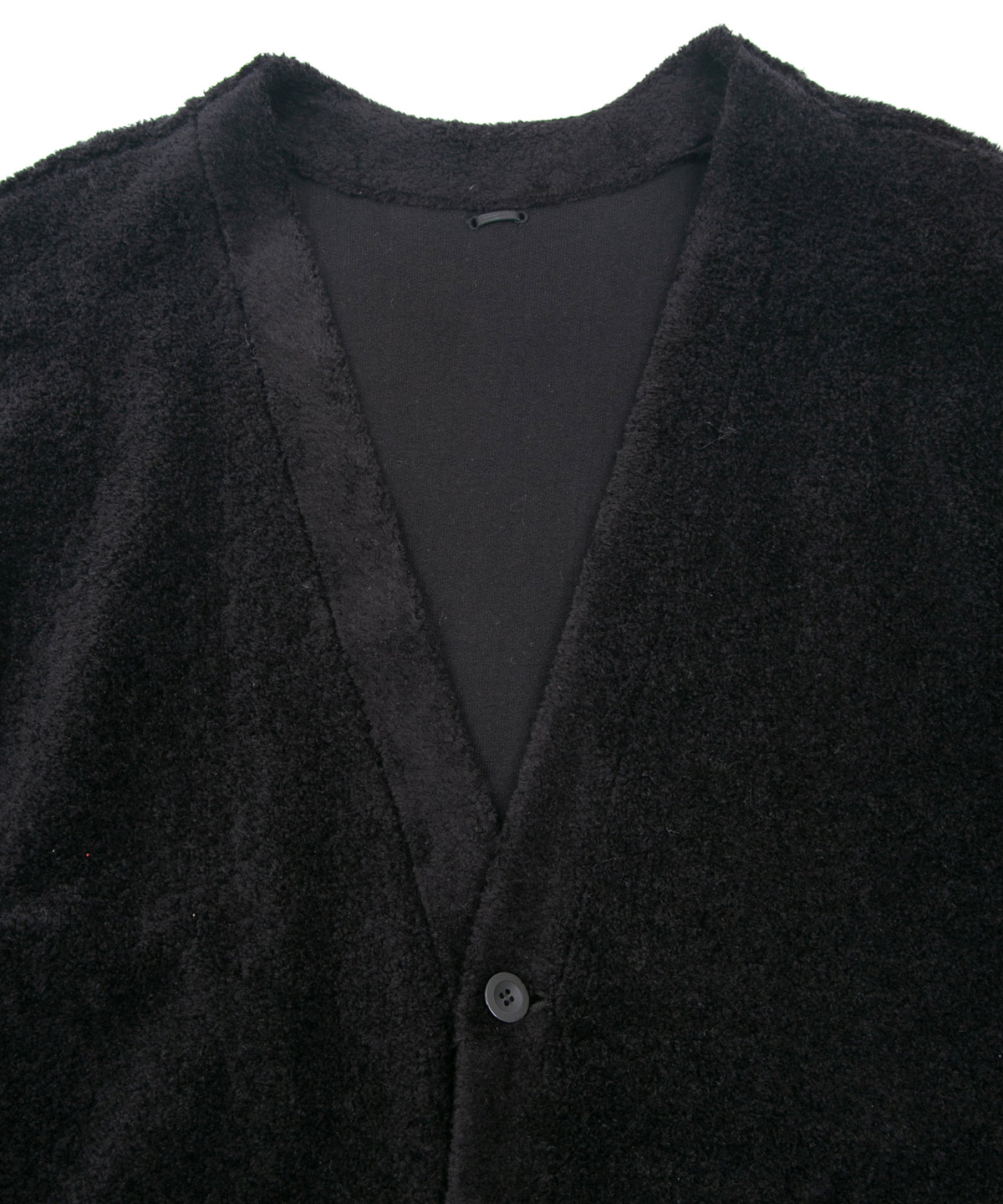 Cotton Acrylic Brushed Pile Midriff Cardigan - BLACK
