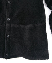 Cotton Acrylic Brushed Pile Midriff Cardigan - BLACK