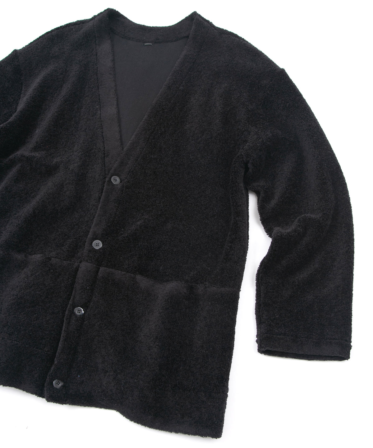 Cotton Acrylic Brushed Pile Midriff Cardigan - BLACK