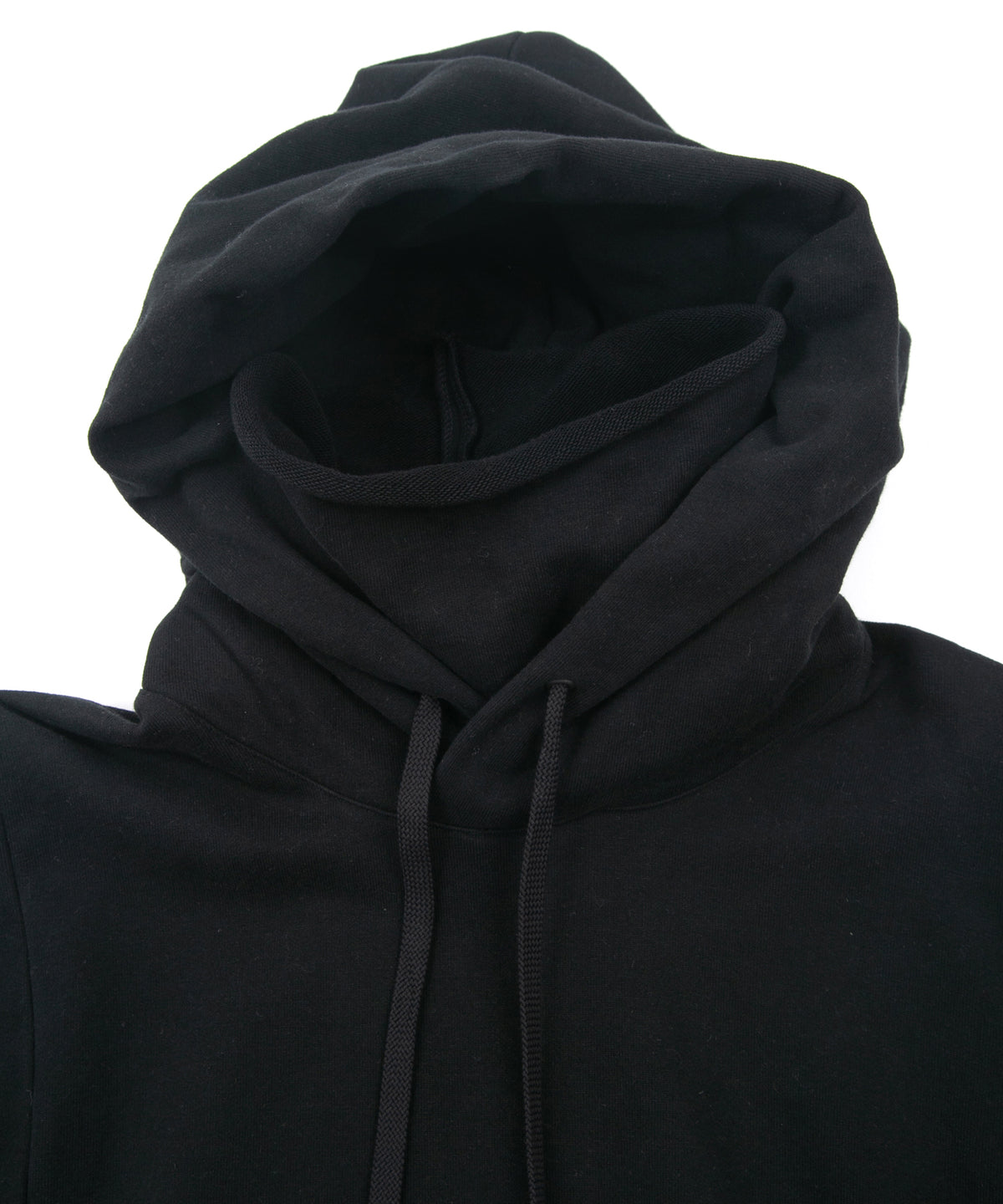 Vintage Filled Fleece-Lined High Neck Hoodie - BLACK
